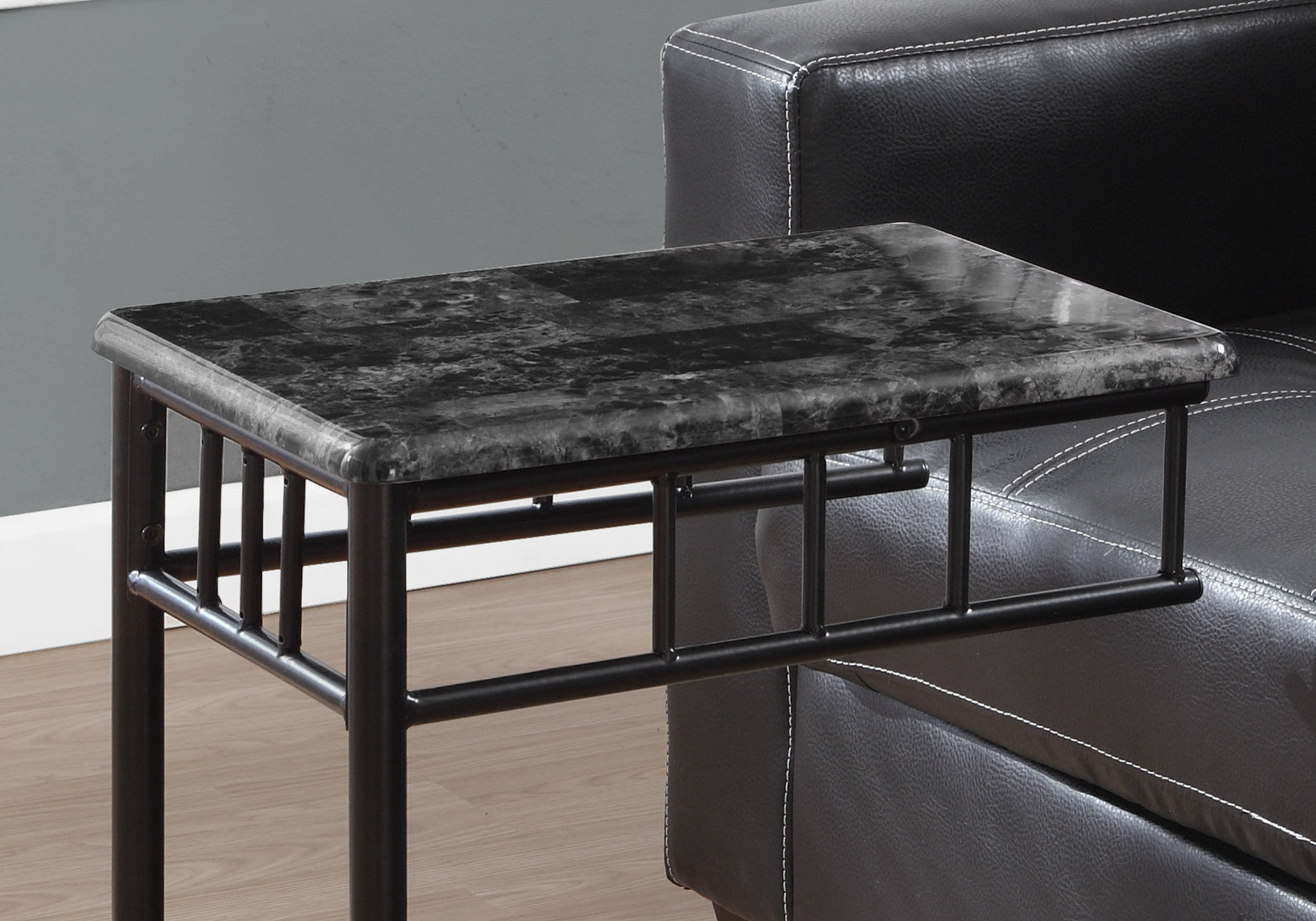 ACCENT TABLE - GREY MARBLE / CHARCOAL METAL